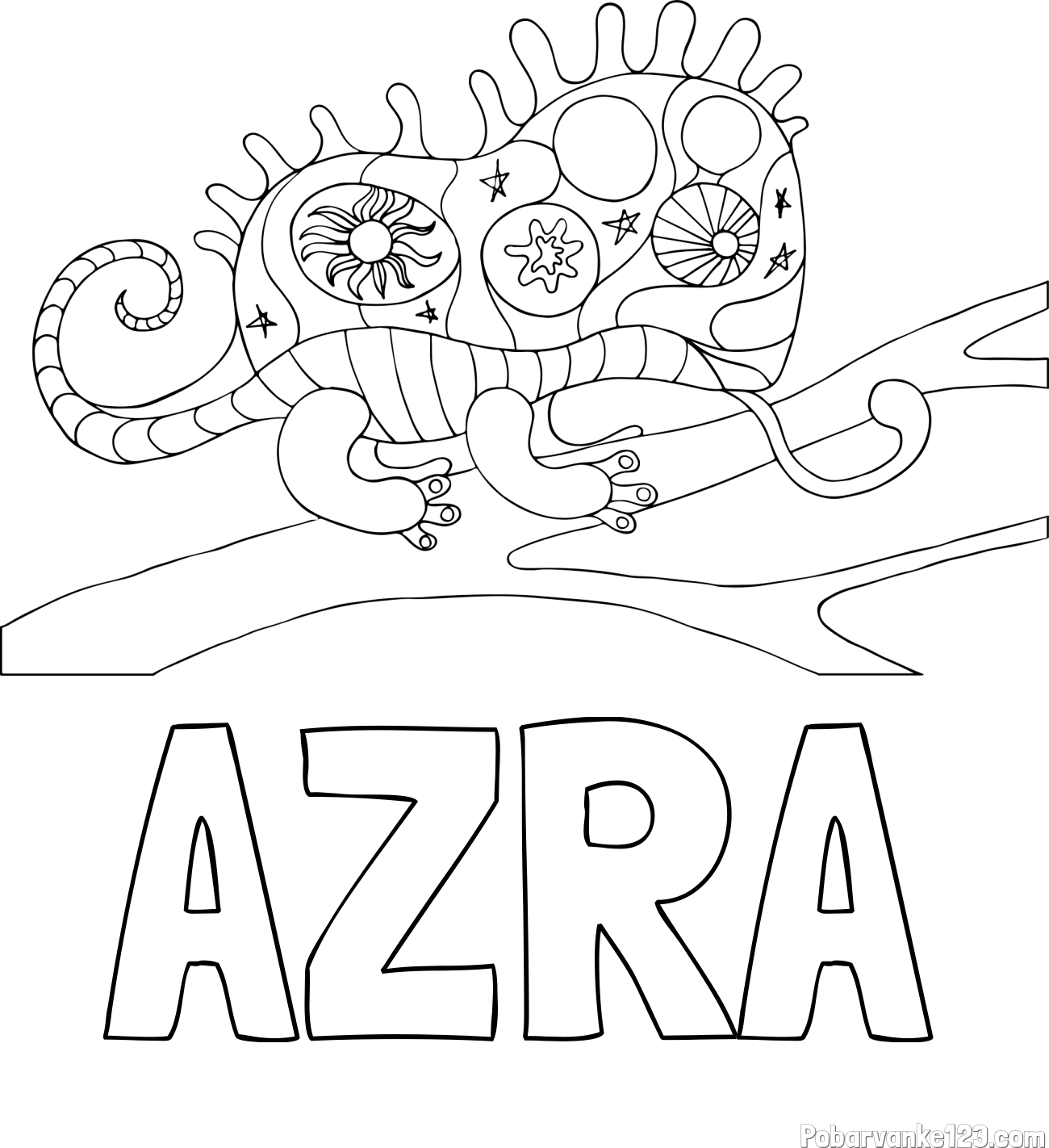 Pobarvanka imena AZRA in pobarvanka kameleona  mandale