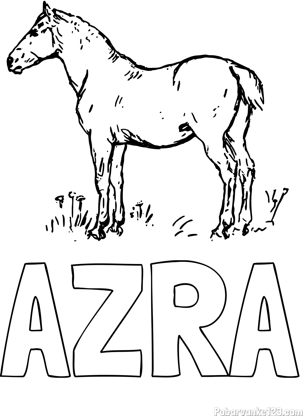 Pobarvanka imena AZRA in pobarvanka konja na travi