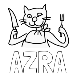 Pobarvanka imena AZRA in pobarvanka mačke pri kosilu