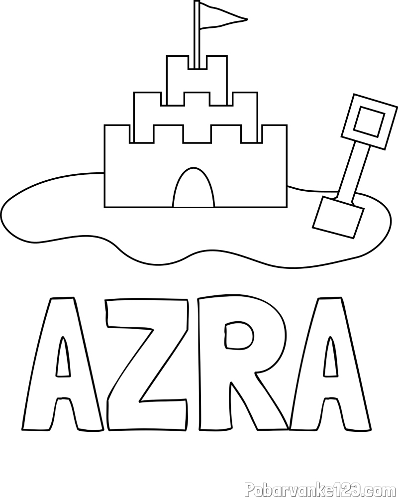 Pobarvanka imena AZRA in pobarvanka peščenega gradu z lopatico