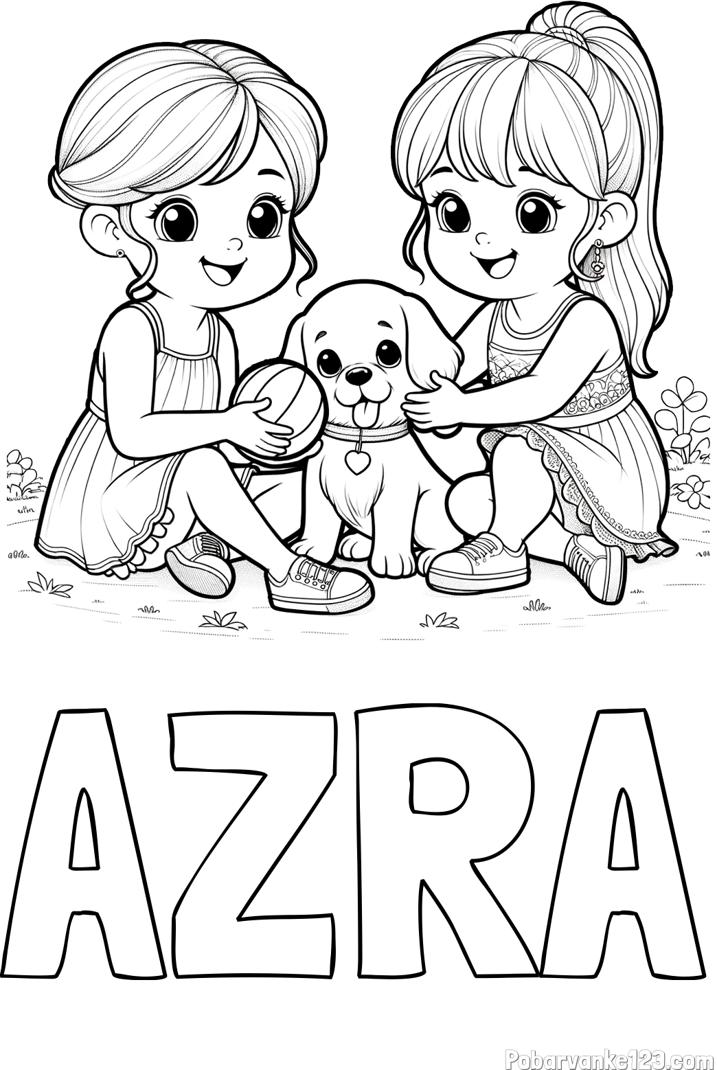 Pobarvanka imena AZRA in pobarvanka prijateljic s kužkom
