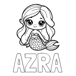Pobarvanka imena AZRA in pobarvanka prikupne morske deklice