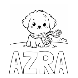 Pobarvanka imena AZRA in pobarvanka prikupnega psička