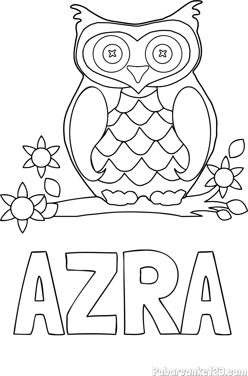 Pobarvanka imena AZRA in pobarvanka sove