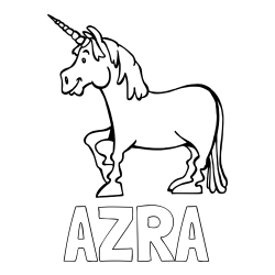 Pobarvanka imena AZRA in pobarvanka veselega samoroga