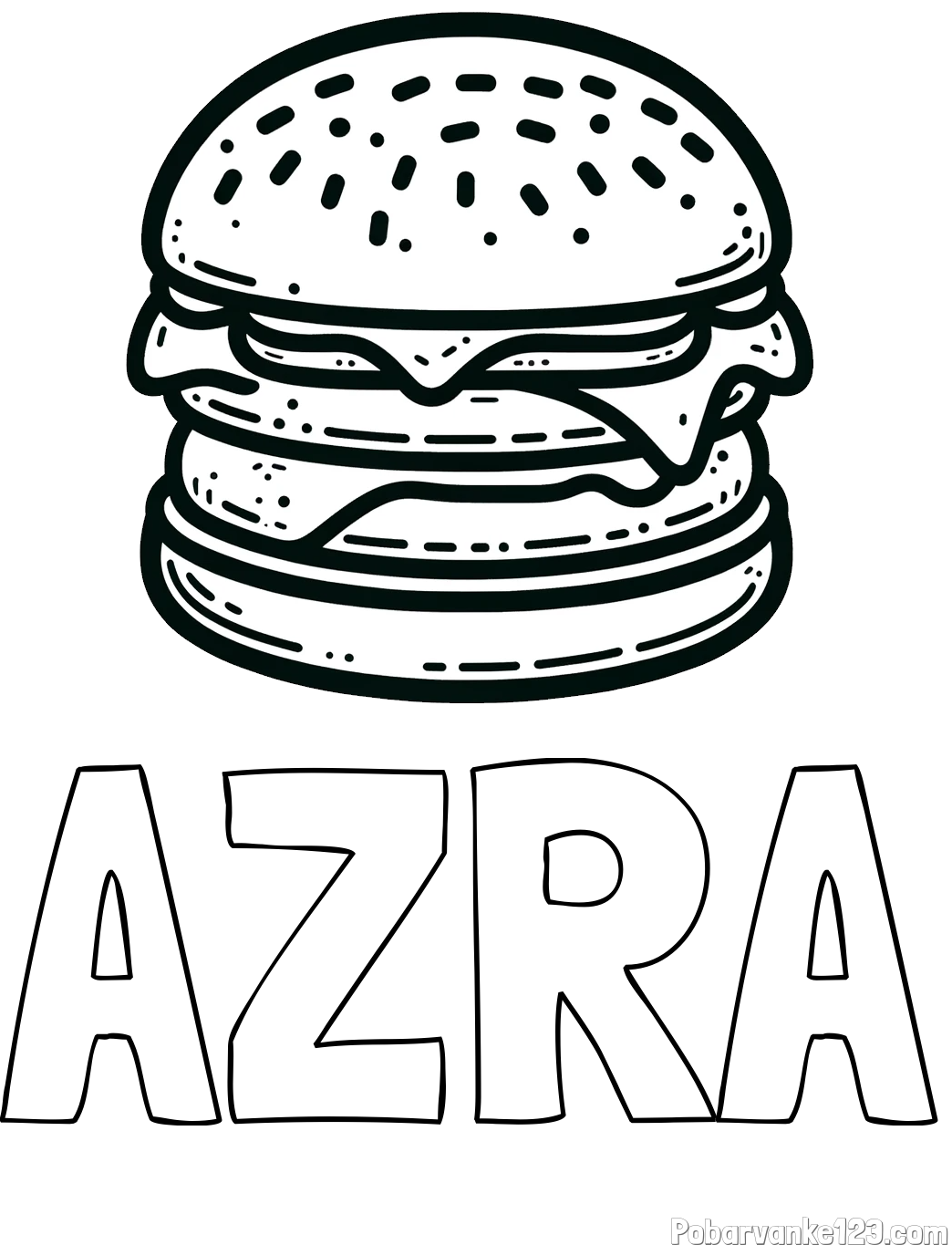 Pobarvanka imena AZRA in preprosta pobarvanka hamburgerja