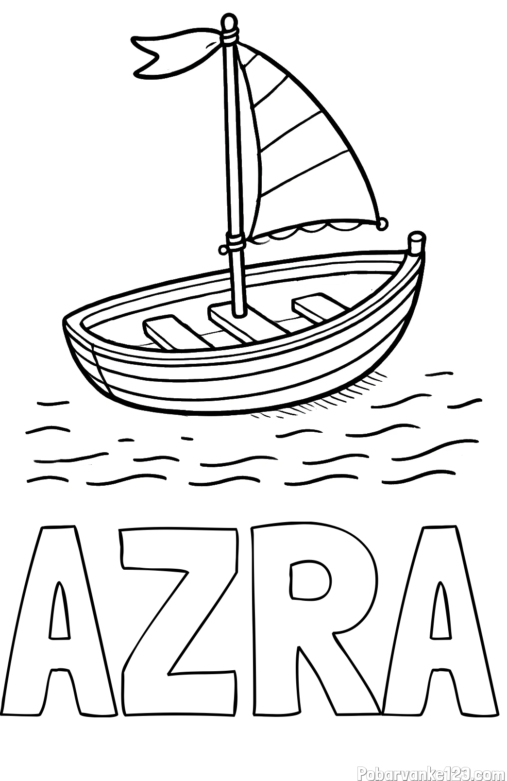 Pobarvanka imena AZRA in preprosta pobarvanka ladjice