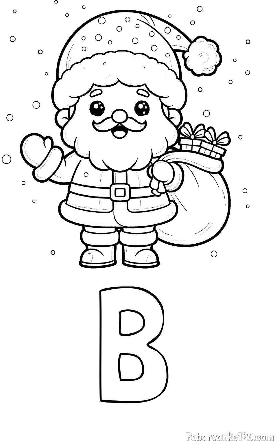 Pobarvanka imena B in pobarvanka Božička s polno vrečo daril