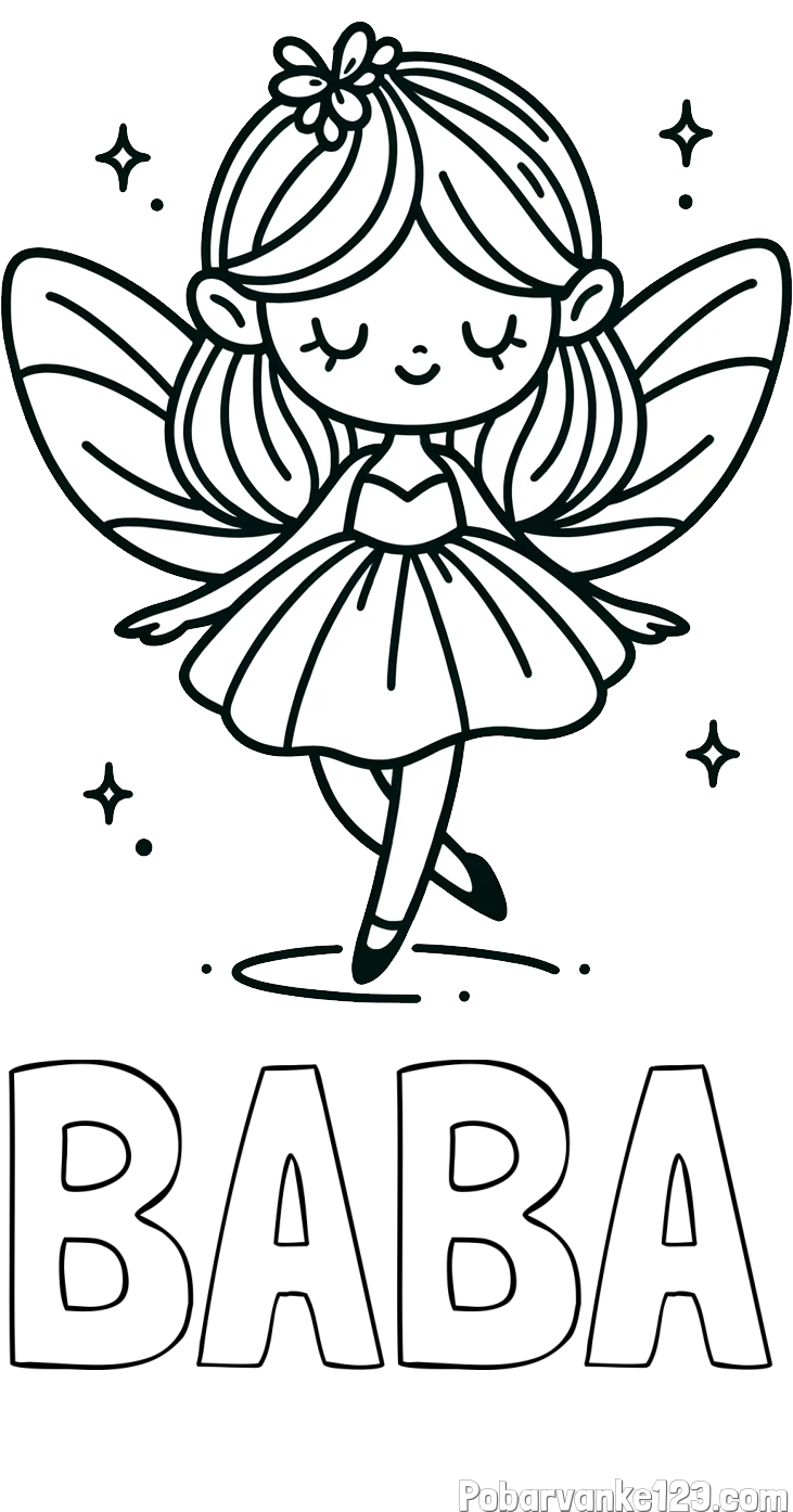 Pobarvanka imena BABA in enostavna pobarvanka čarobne vile