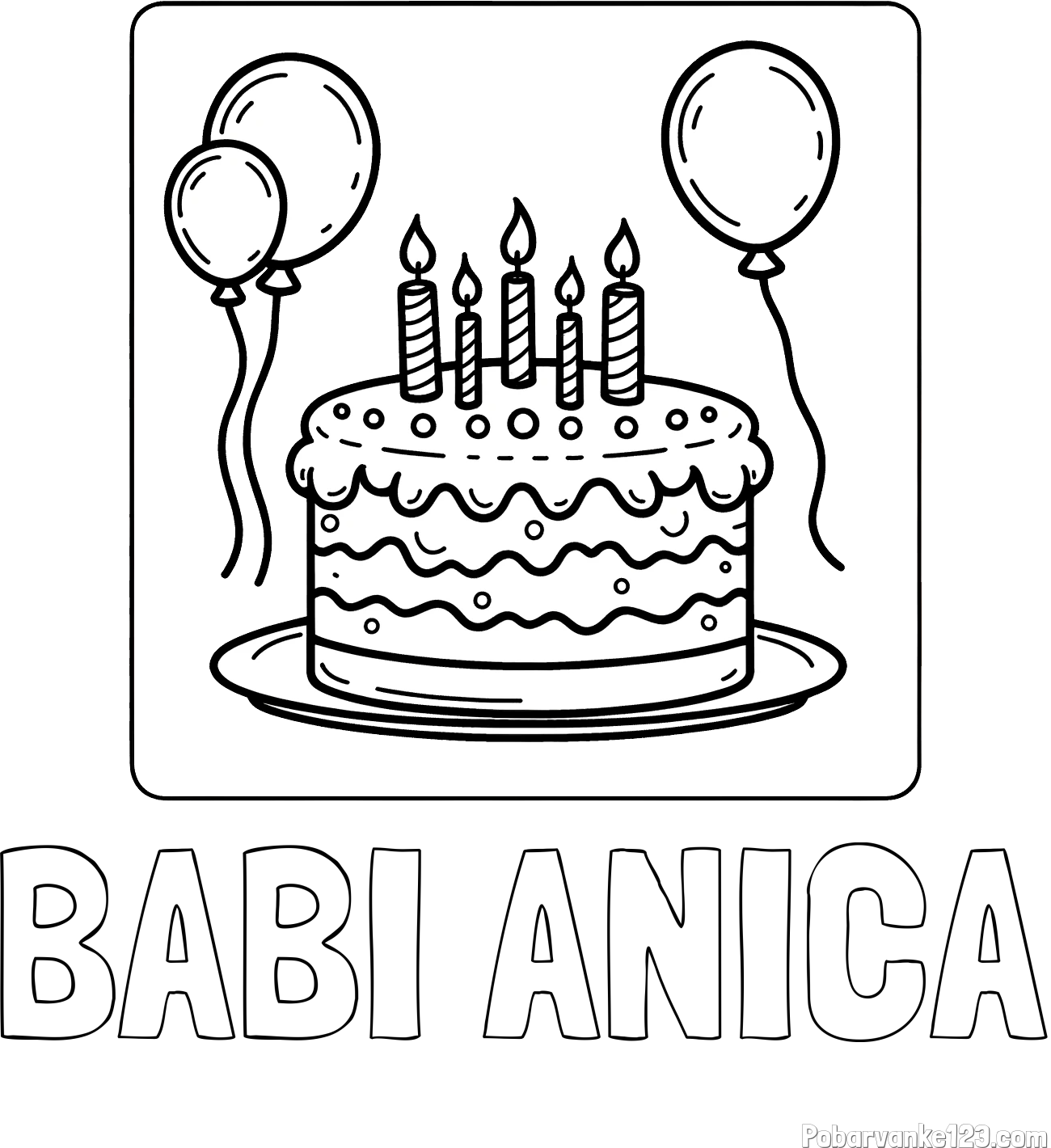 Pobarvanka imena BABI ANICA in pobarvanka torte za 5. rojstni dan