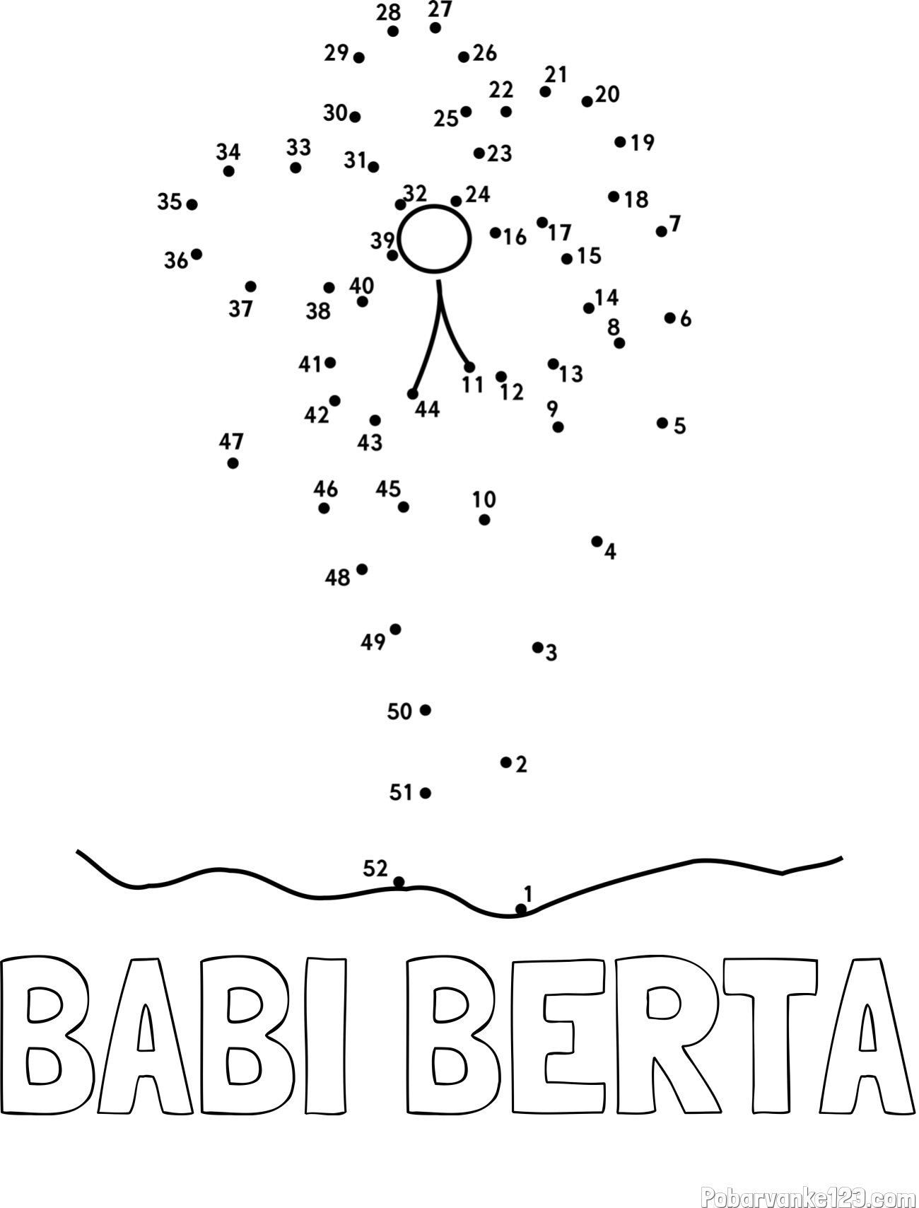 Pobarvanka imena BABI BERTA in pobarvanka rože - poveži številke