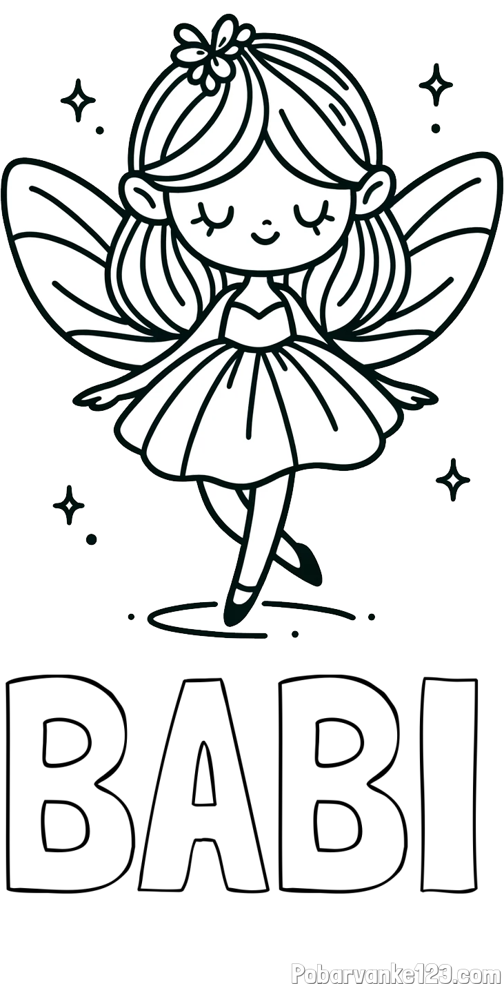 Pobarvanka imena BABI in enostavna pobarvanka čarobne vile