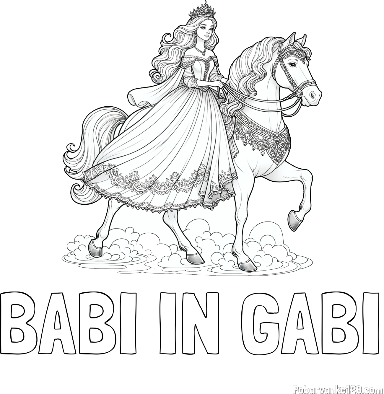 Pobarvanka imena BABI IN GABI in pobarvanka princese na konju