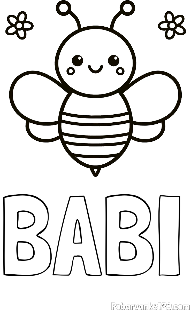 Pobarvanka imena BABI in otroška pobarvanka čebele