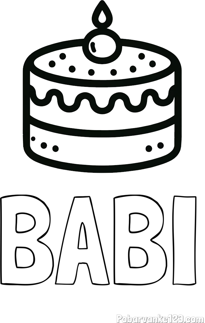 Pobarvanka imena BABI in otroška pobarvanka majhne torte