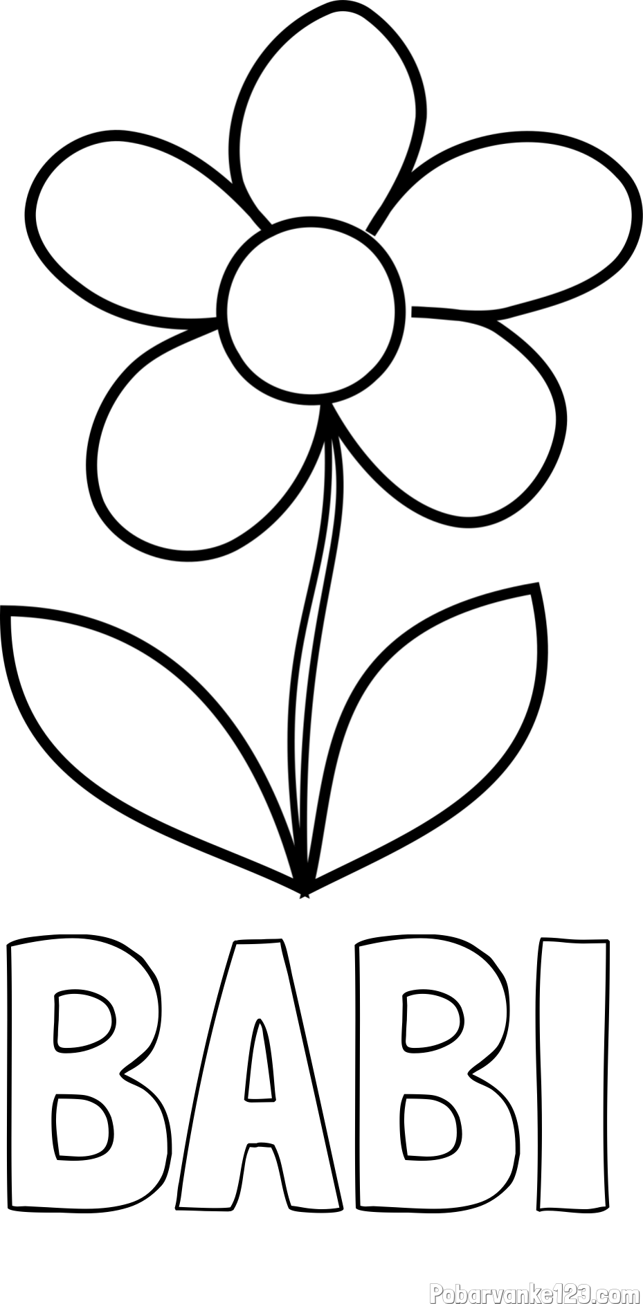 Pobarvanka imena BABI in otroška pobarvanka rože