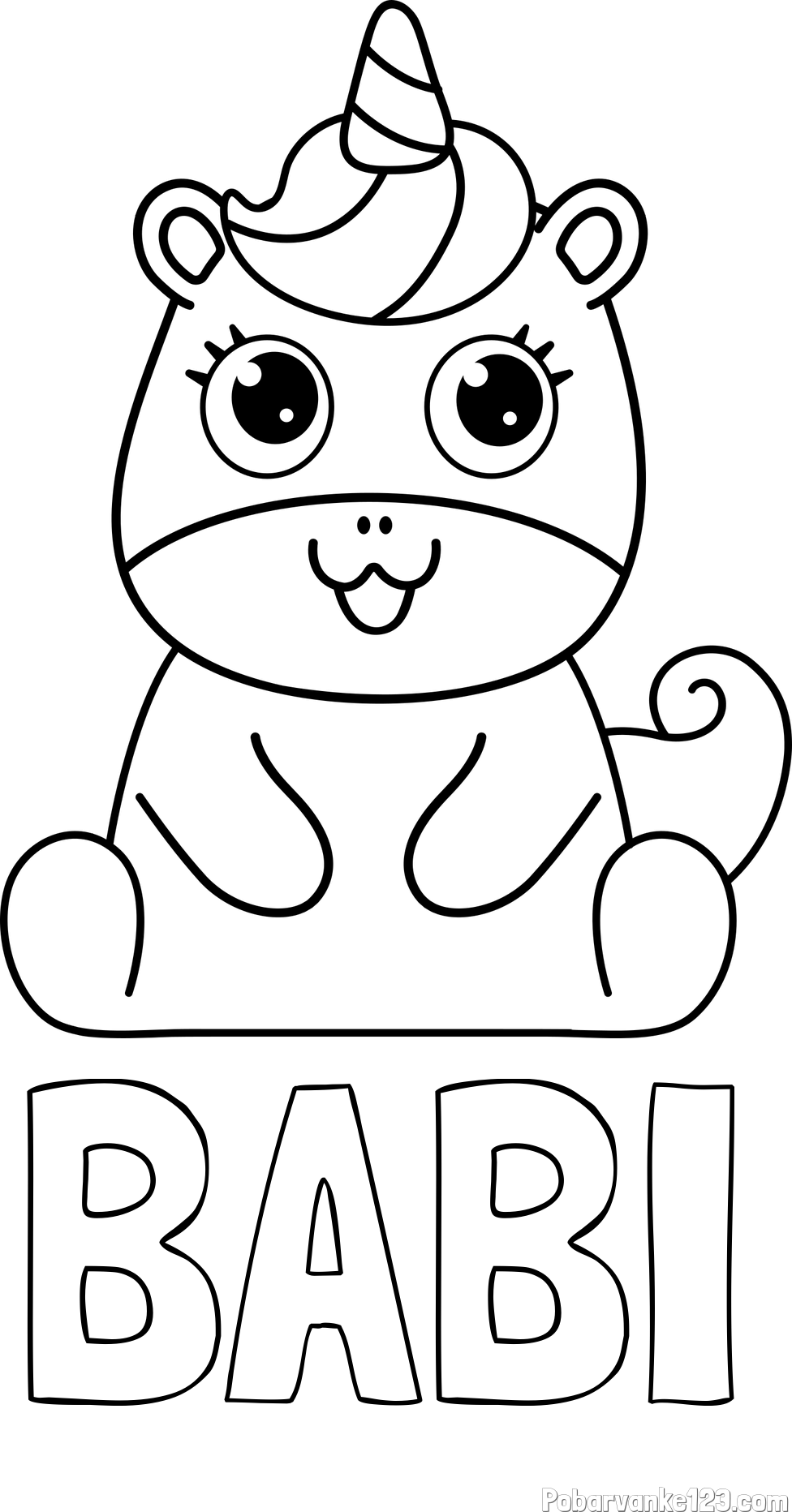 Pobarvanka imena BABI in pobarvanka čudovitega samoroga Unicorn