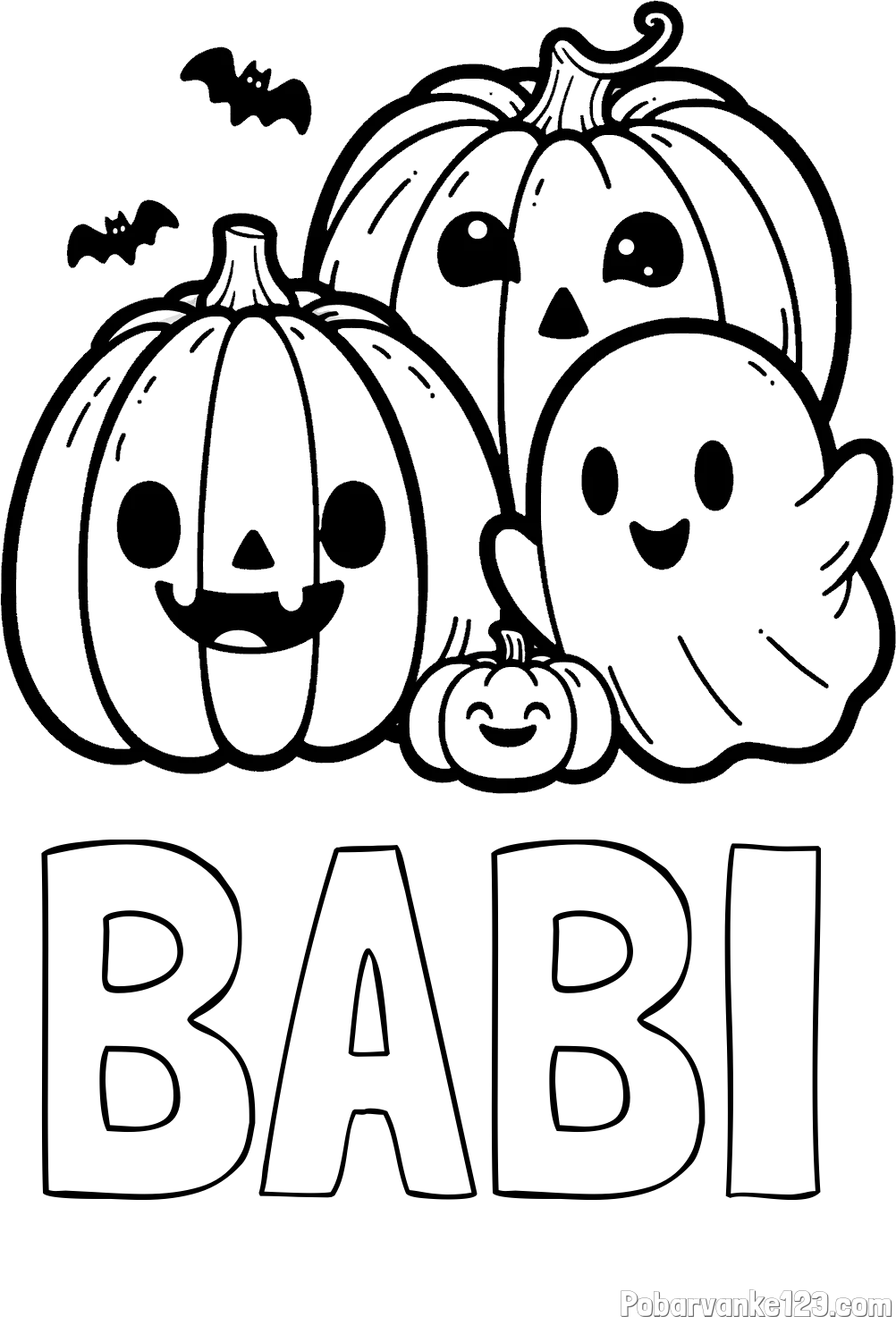 Pobarvanka imena BABI in pobarvanka duhca in buč za noč čarovnic