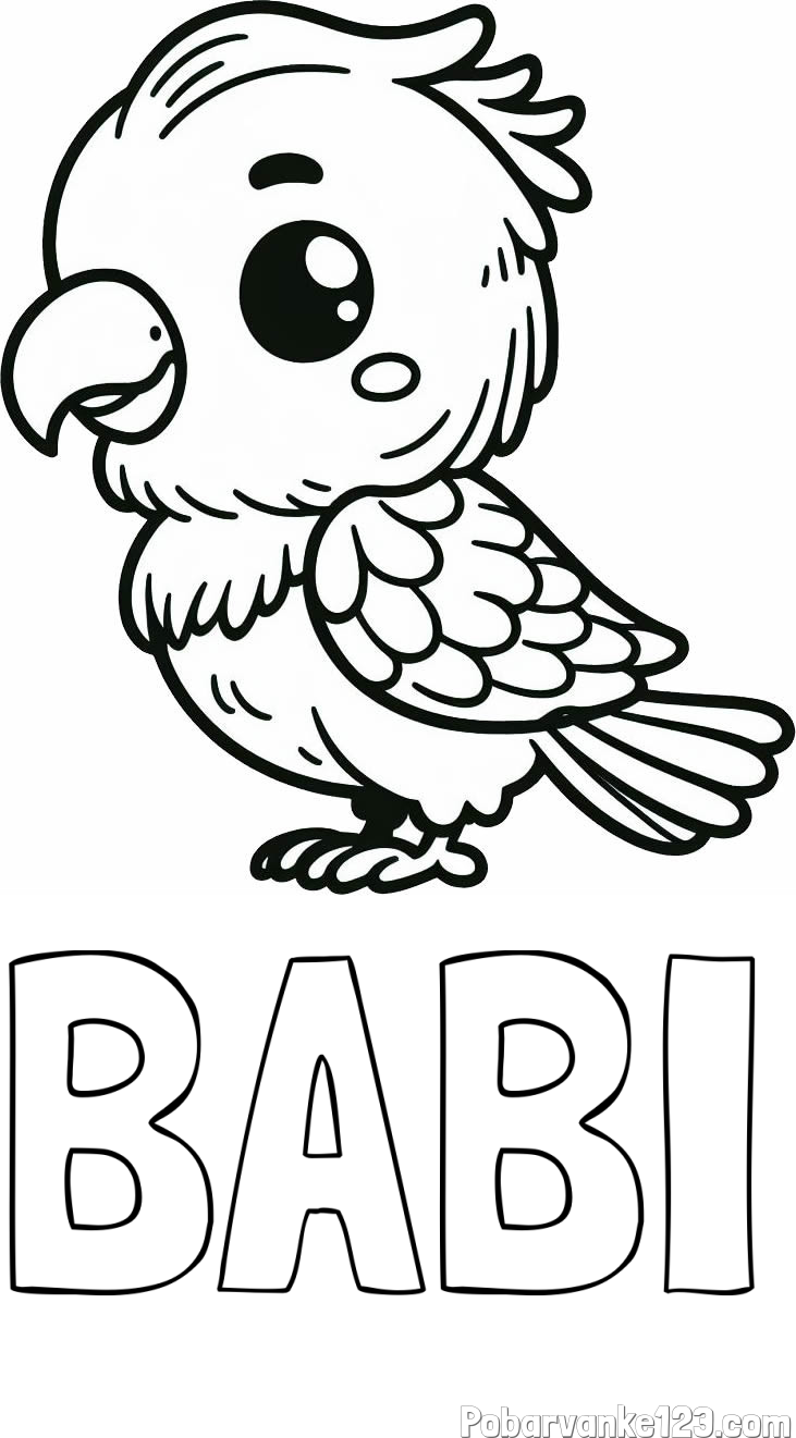 Pobarvanka imena BABI in pobarvanka ljubkega papagaja
