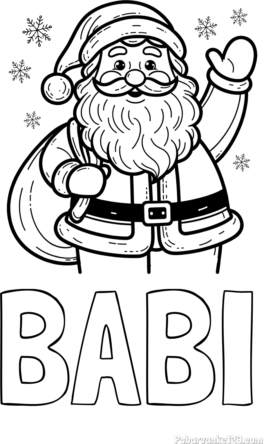 Pobarvanka imena BABI in pobarvanka nasmejanega Božička s polno vrečo daril