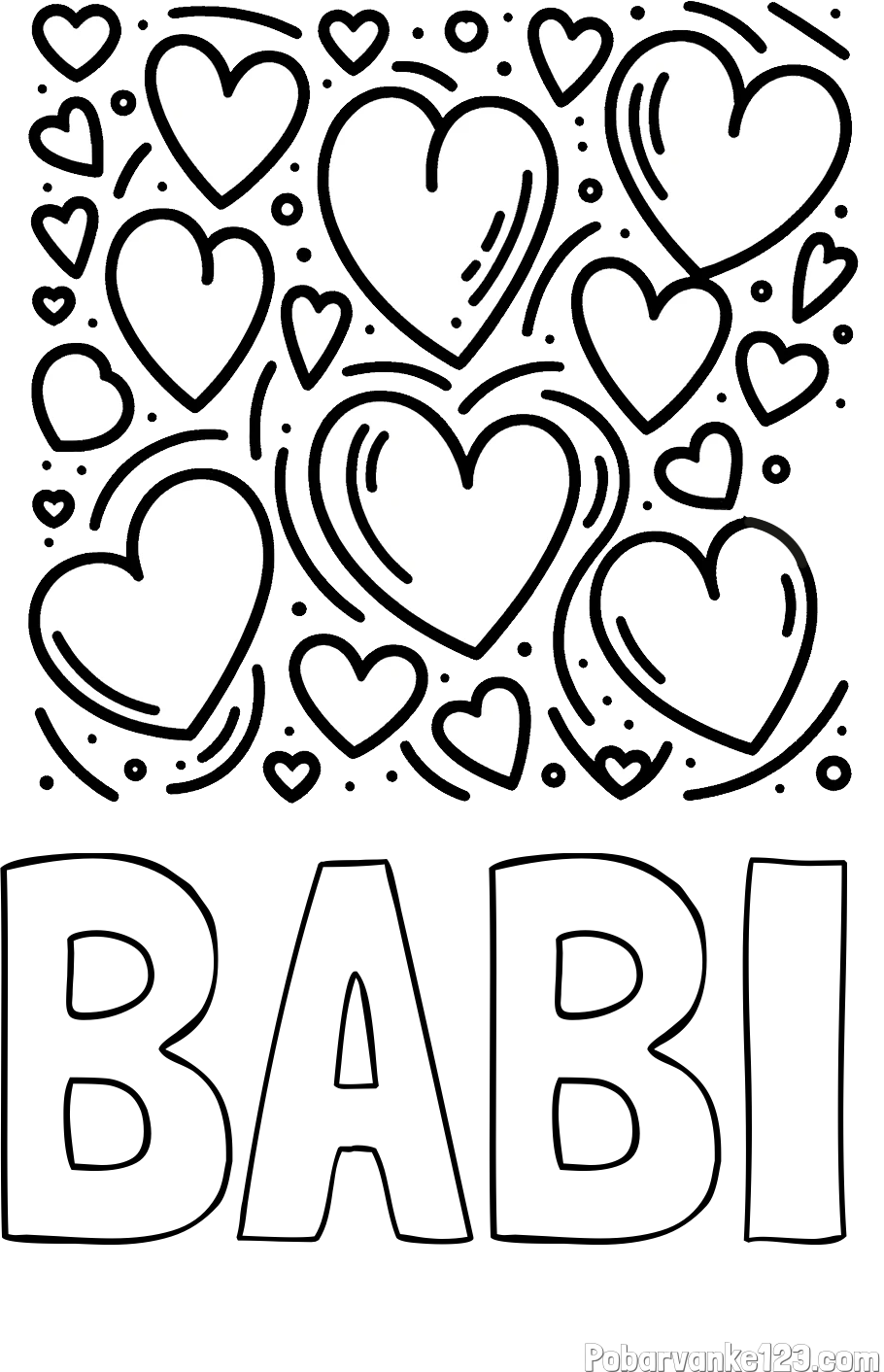 Pobarvanka imena BABI in pobarvanka s srčki