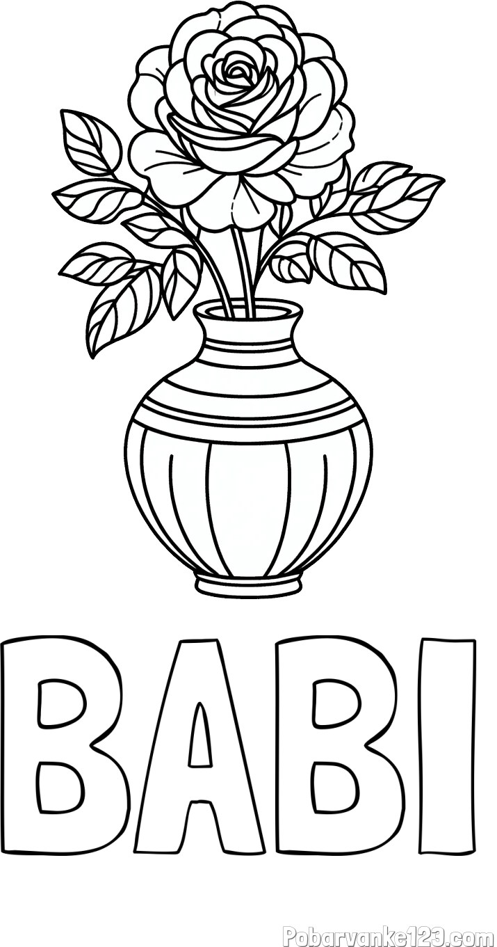 Pobarvanka imena BABI in pobarvanka vrtnice v vazi
