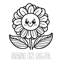 Online izdelana pobarvanka - Pobarvanka imena BABI IN SIJA in pobarvanka ljubke in nasmejane rože