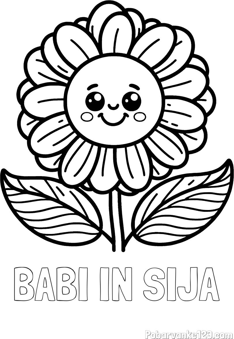 Pobarvanka imena BABI IN SIJA in pobarvanka ljubke in nasmejane rože