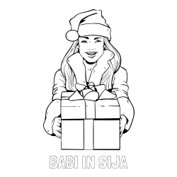 Online izdelana pobarvanka - Pobarvanka imena BABI IN SIJA in pobarvanka ženske oblečene v Božička z darilom