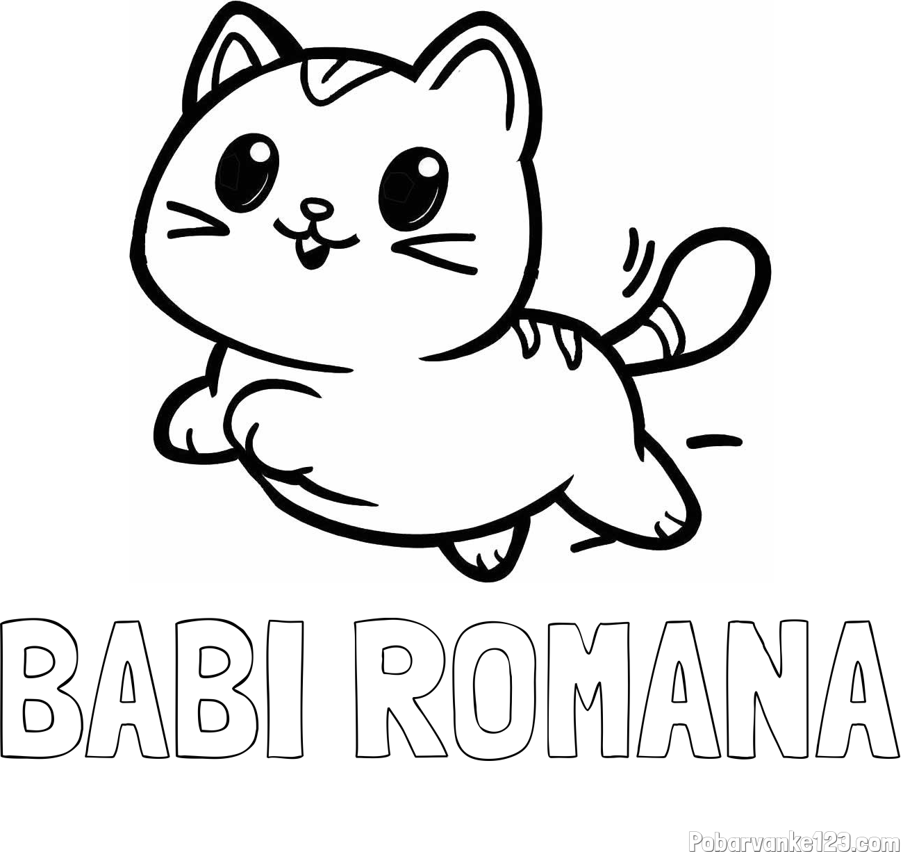 Pobarvanka imena BABI ROMANA in pobarvanka prikupne mačke med tekom