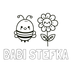 Online izdelana pobarvanka - Pobarvanka imena BABI ŠTEFKA in pobarvanka ljubke čebelice in nasmejane rože
