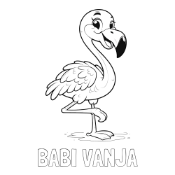 Online izdelana pobarvanka - Pobarvanka imena BABI VANJA in otroška pobarvanka prikupnega flaminga