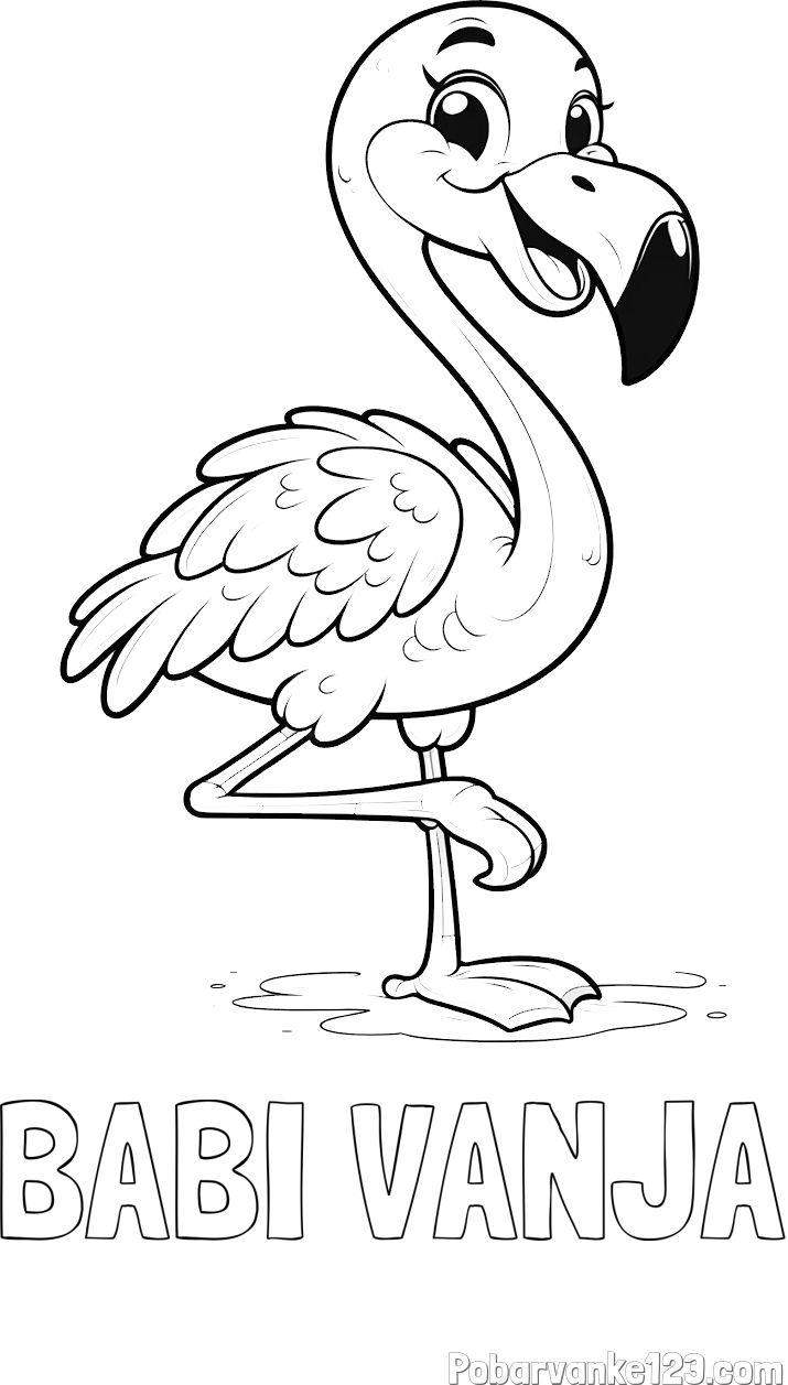Pobarvanka imena BABI VANJA in otroška pobarvanka prikupnega flaminga