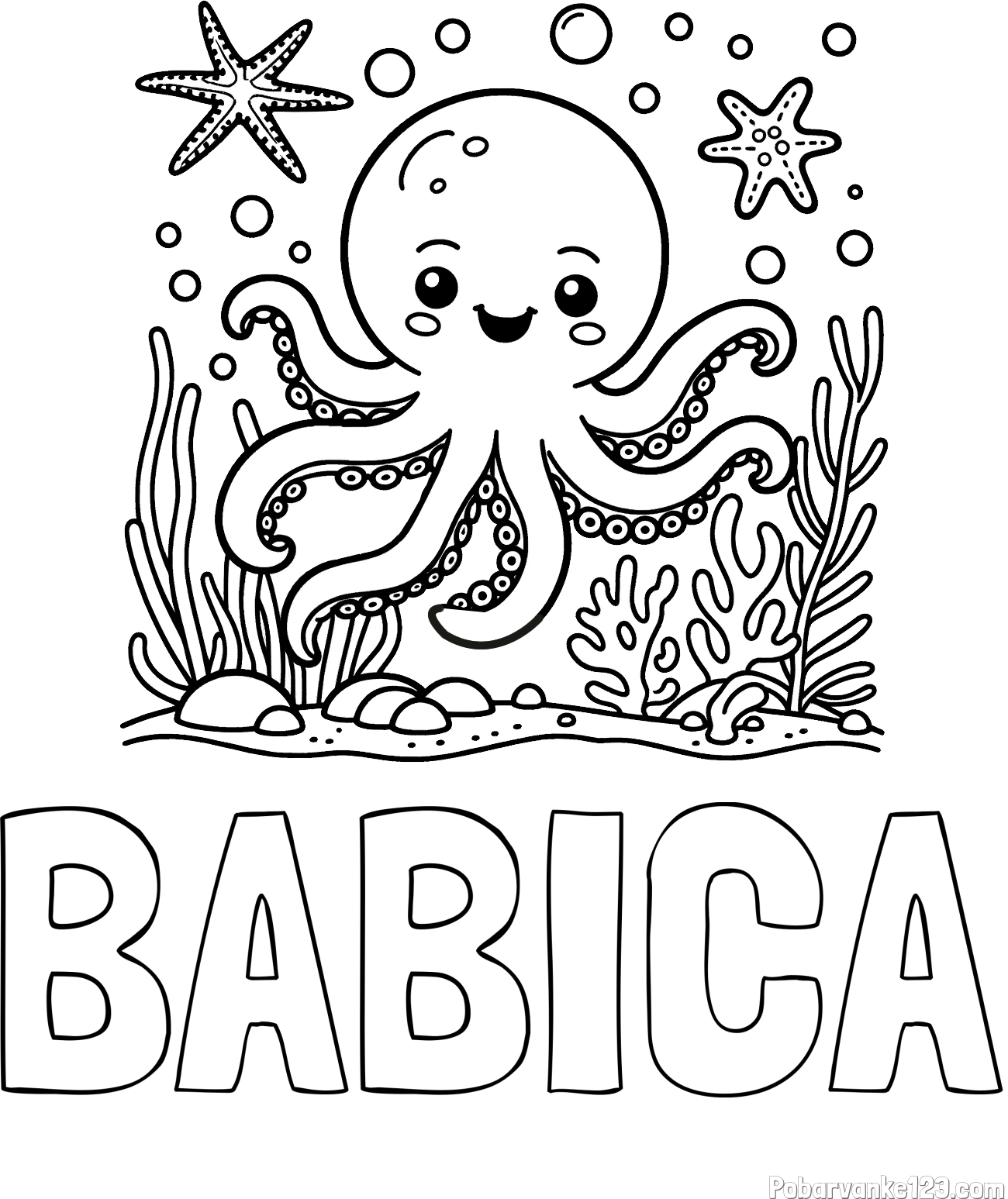 Pobarvanka imena BABICA in pobarvanka hobotnice