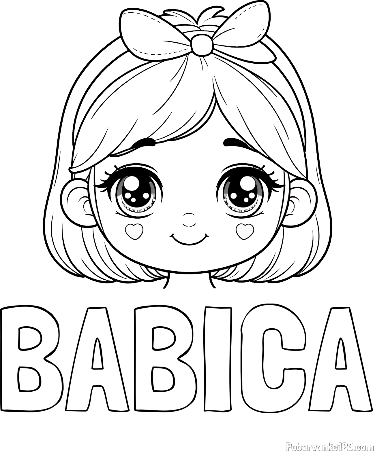 Pobarvanka imena BABICA in pobarvanka obraza ljubke punčke