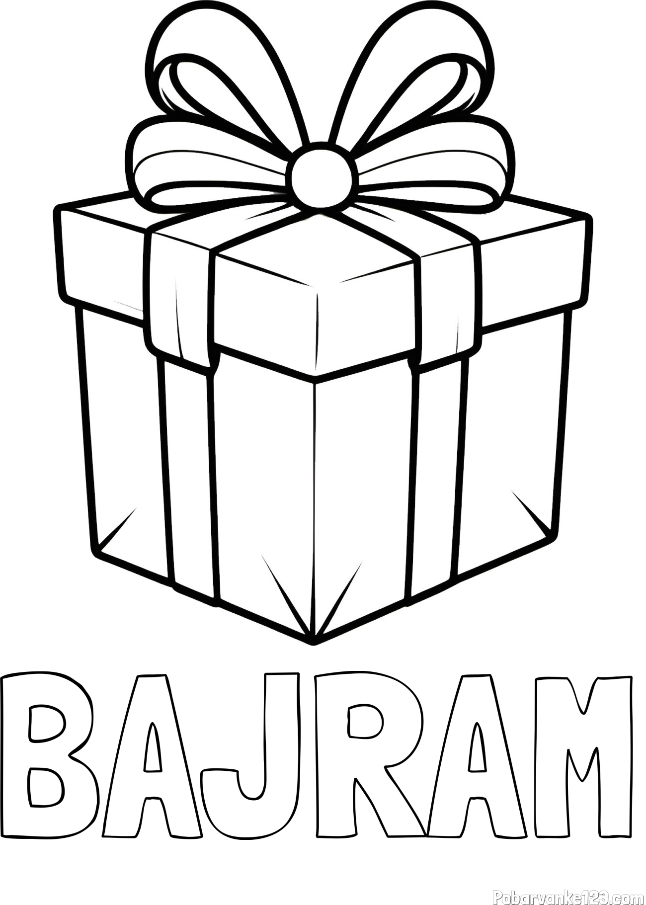 Pobarvanka imena BAJRAM in pobarvanka darilne škatle s pentljo