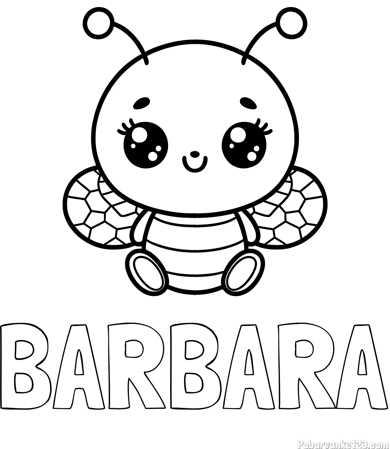 Pobarvanka imena BARBARA in otroška pobarvanka ljubke čebele