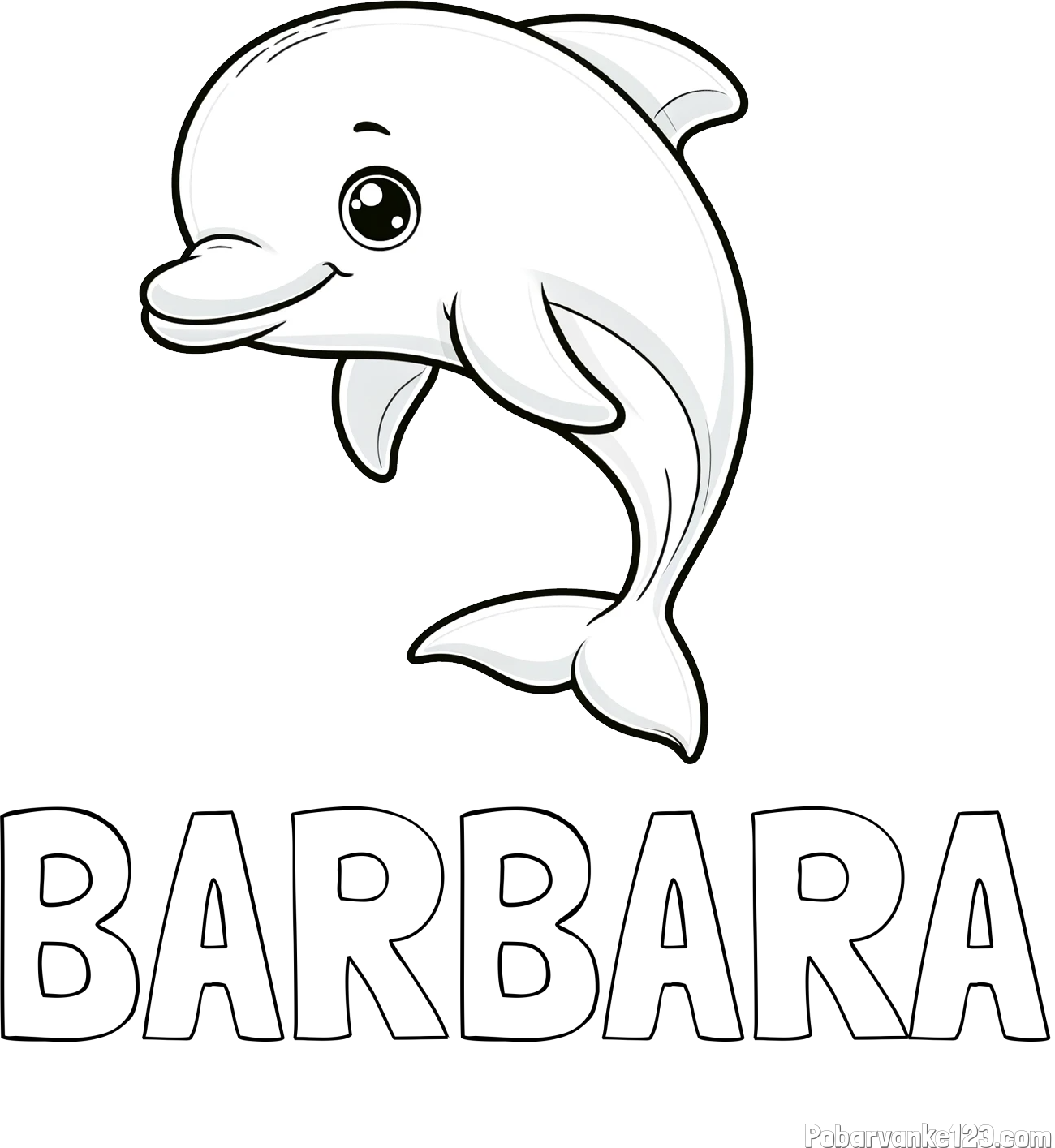Pobarvanka imena BARBARA in otroška pobarvanka ljubkega delfina