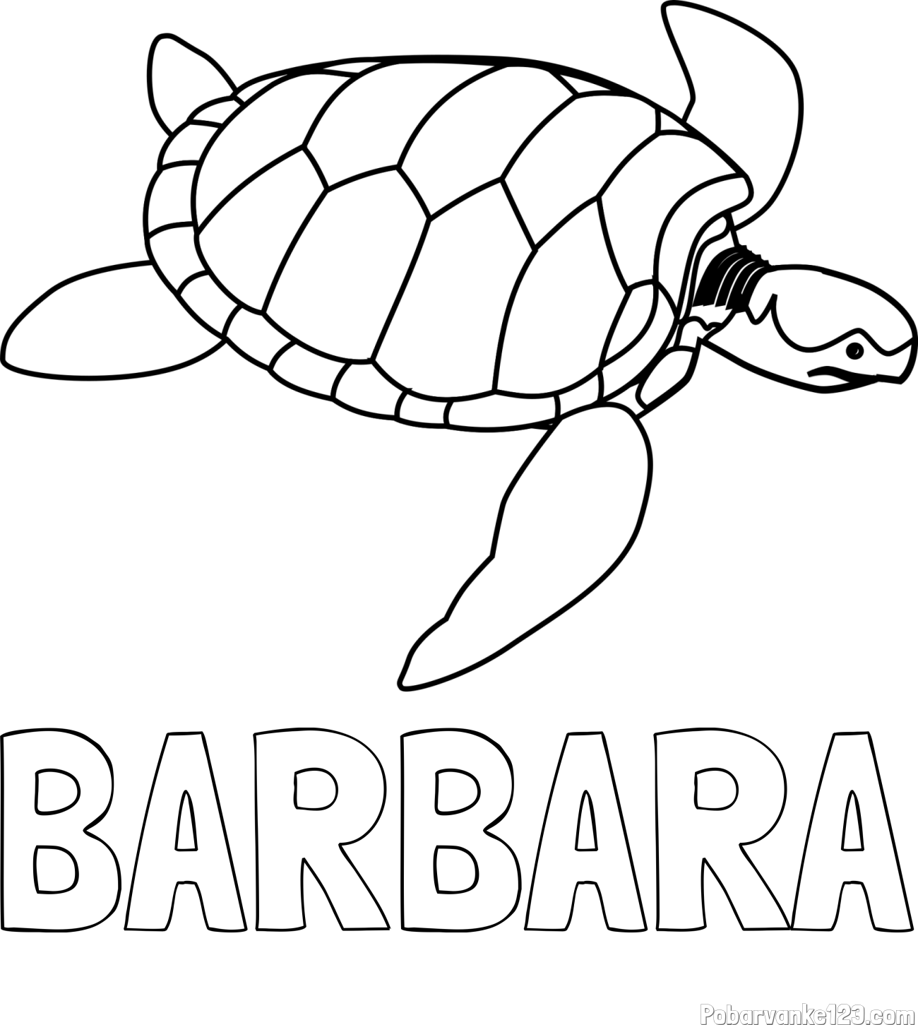 Pobarvanka imena BARBARA in otroška pobarvanka velike želve