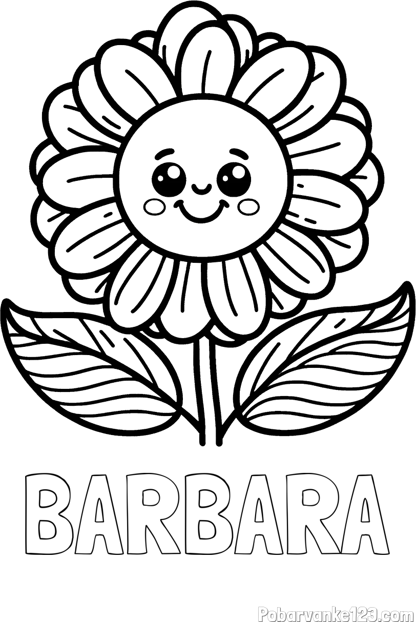 Pobarvanka imena BARBARA in pobarvanka ljubke in nasmejane rože