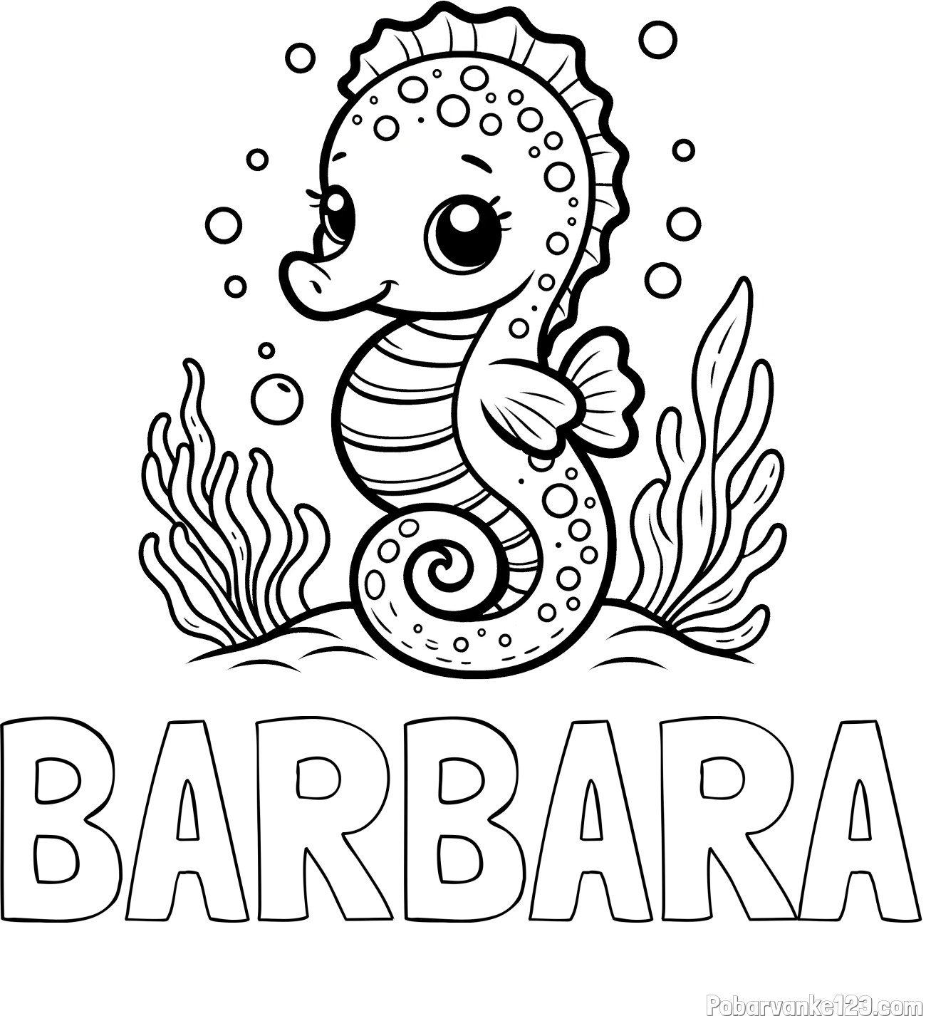 Pobarvanka imena BARBARA in pobarvanka morskega konjička