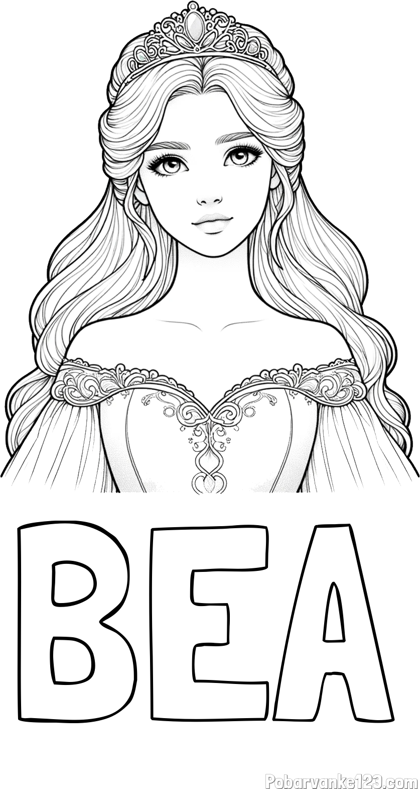 Pobarvanka imena BEA in pobarvanka realistične princese