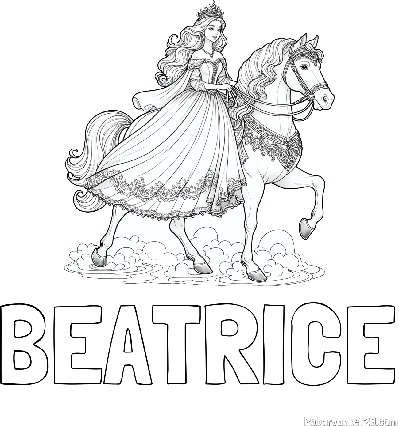 Pobarvanka imena BEATRICE in pobarvanka princese na konju