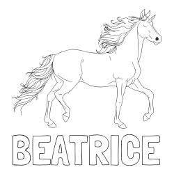 Online izdelana pobarvanka - Pobarvanka imena BEATRICE in samorog