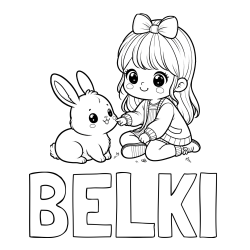 Online izdelana pobarvanka - Pobarvanka imena BELKI in pobarvanka ljubke punčke, ki se igra z zajčkom