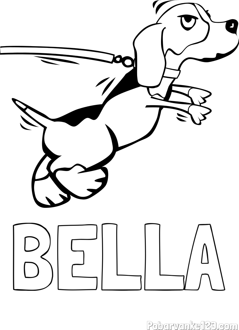 Pobarvanka imena BELLA in pobarvanka kužka na sprehodu