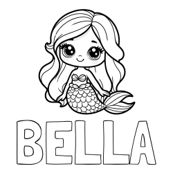 Pobarvanka imena BELLA in pobarvanka prikupne morske deklice