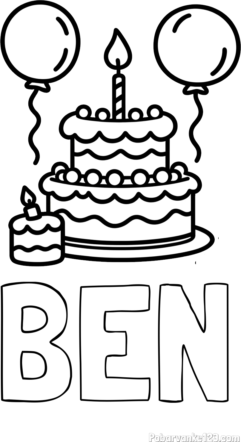 Pobarvanka imena BEN in pobarvanka velike rojstnodnevne torte