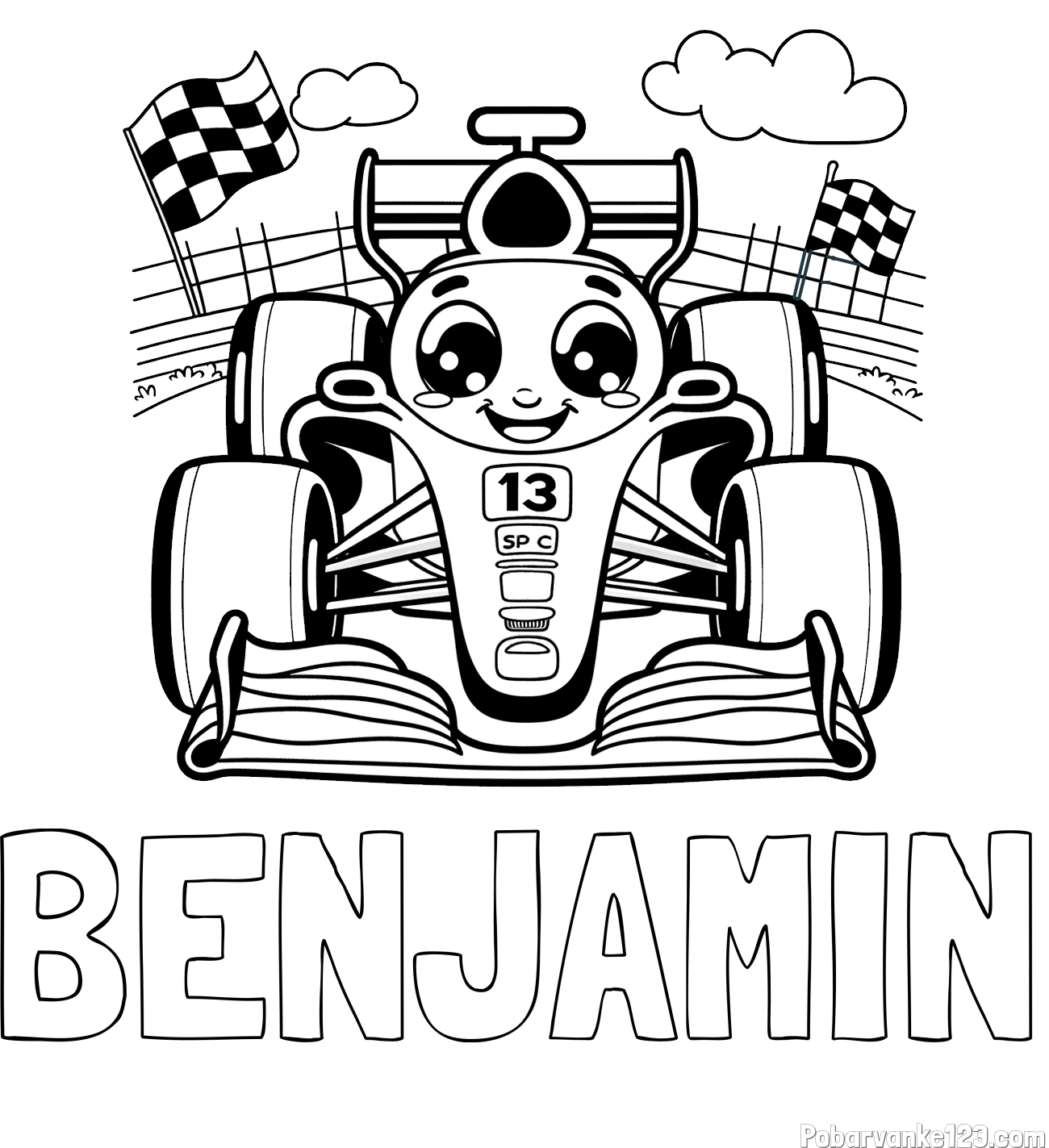 Pobarvanka imena BENJAMIN in otroška pobarvanka FORMULA 1