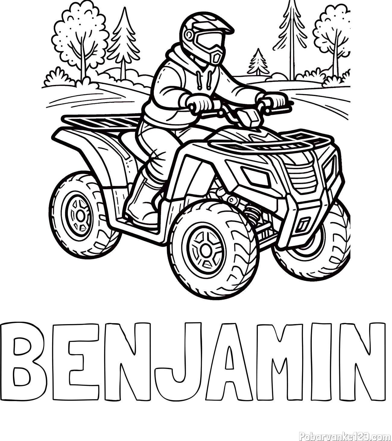 Pobarvanka imena BENJAMIN in pobarvanka motorista na štirikolesniku